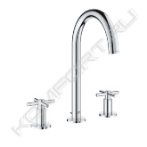 Общее описание <br/>  <br/> Продукция компании Grohe ценится за традиционное немецкое качество и эксклюзивный дизайн, отличается простотой монтажа и высокой долговечностью. Смесители Atrio с рукояткой Ypsilon для раковины, на три отверстия, производимые компанией Grohe, надежные, со своим неповторимым стилем и непревзойденным качеством, которое достигается благодаря использованию высококачественных материалов и контролю на всех этапах производства. <br/>  <br/> Основные характеристики <br/>  <br/> - Материал - латунь <br/> - Давление воды – 1-5 бар <br/> - Рабочее давление – 10 бар <br/> - Испытательное давление – 16 бар <br/> - Расход при давлении воды 3 бар – 13,5 л/мин <br/> - Температура горячей воды на входе – max 80°С <br/> - Рекомендовано (экономия энергии) - 60°С <br/> - Вес  -  3,8 кг <br/> - Класс шума I по DIN 4109 <br/> - Количество монтажных отверстий – 3 <br/> - Керамические вентили 1/2" - 90° <br/> - Форма излива – традиционная <br/> - Общая высота  - 289 мм <br/>  <br/> Возможности и назначение <br/>  <br/> Применение смесителей Atrio с рукояткой Ypsilon для раковины, на три отверстия, возможно с накопителями, работающими под давлением; прямоточными водонагревателями с термическим и гидравлическим управлением. Поверхность смесителей Atrio с рукояткой Ypsilon для раковины, на три отверстия, производимых компанией Grohe, тщательно покрыта слоем высококачественного хрома с помощью технологии Grohe StarLight, поэтому она на протяжении всего срока службы не тускнеет и обладает уникальной износоустойчивостью. Современная конструкция смесителей Atrio с рукояткой Ypsilon для раковины, на три отверстия, производимых компанией Grohe,  оборудована технологически совершенными трехконечными вентильными головками, которые обеспечивают максимальную плавность хода рычага.   <br/>  <br/> Комплект поставки <br/>  <br/> - Смеситель для умывальника <br/> - Сливной гарнитур <br/> - Комплект крепежных деталей <br/> - Техническое руководство <br/> - Инструкция по уходу <br/>  <br/> Дополнительная информация <br/>  <br/> Гарантийный срок эксплуатации смесителей, производимых компанией Grohe, составляет 5 лет. Компания Grohe стала одним из первых производителей сантехнического оборудования, сертифицировавших свою продукцию по новой классификационной системе WELL, способствующей переходу на рациональное водопотребление и обеспечивающая потребителей и профессионалов понятной системой сертификации. Система управления качеством, принятая в компании, была сертифицирована МОС 9001 в 1992 году.