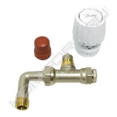 Комплект клапана с уплотнительной втулкой для присоединительных гарнитур, состоящий из клапанов RTR-K или RTR-KЕ и термостата RTR 7090.