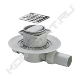 Трап для ванной комнаты Advantix с «сухим» затвором<br><br> Комплектация: <br>- поворотный и регулируемый по высоте надставной элемент 100x100 мм<br>- заглушка<br>- решетка из нержавеющей стали 1.4301<br>- уплотнительный фланец<br>- съемное устройство для защиты от неприятного запаха из системы канализации<br>- патрубок для дополнительного подключения DN40<br>- отводящий патрубок с шарнирным соединением<br><br> Технические характеристики:<br>- высота гидрозатвора 30 мм<br>- класс нагрузки K=300 кг<br>- пропускная способность при высоте подпора 10 мм 0,33 л/с<br>- пропускная способность при высоте подпора 20 мм 0,4 л/с<br><br> Примечание:<br> Данная пропускная способность достигается только при использовании поставляемой в комплекте решетки!<br>