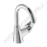 <span style="font-weight:bold;">Характеристики:</span><br>• установка: на раковину;<br>• система облегченного монтажа EasyFix: есть;<br>• материал корпуса и излива - 100% латунь;<br>• трубчатый поворотный излив;<br>• угол поворота 360˚;<br>• длина излива: 124 мм;<br>• аэратор Perlator: есть;<br>• керамический картридж 35 мм;<br>• металлическая рукоятка;<br>• система защиты рукоятки от нагревания Comfort Touch*: да;<br>• индикатор холодной/горячей воды: есть;<br>• подводка гибкая G1/2";<br>• гибкие шланги 400 мм;<br>• съемные шланги: да;<br>• донный клапан в комплекте: нет;<br>• штанга для установки донного клапана: нет;<br>• возможность установки нажимного донного клапана: есть.<br><span style="font-size: 8pt;"></span>