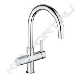 Общее описание <br/>  <br/> Концерн Grohe производит сантехническое оборудование вот уже почти восемьдесят лет, за это время компания приобрела репутацию производителя, чье имя ассоциируется с неизменно высоким качеством и технологиями наивысшего уровня. Однорычажные смесители Minta c высоким изливом для кухни, производимые компанией Grohe, являются оборудованием, которое обладает современным внешним видом, инновационными технологиями и приемлемой ценой. <br/>  <br/> Основные характеристики <br/>  <br/> - Материал - латунь <br/> - Давление воды – 1-5 бар <br/> - Рабочее давление – 10 бар <br/> - Испытательное давление – 16 бар <br/> - Расход при давлении воды 3 бар – 11 л/мин <br/> - Температура горячей воды на входе – max 80°С <br/> - Рекомендовано (экономия энергии) - 60°С <br/> - Запорный клапан – керамический картридж 46 мм <br/> - Высота излива – 356 мм <br/> - Вес –2,3 кг <br/> - Класс шума I по DIN 4109 <br/> - Количество монтажных отверстий – 1 <br/> - Форма излива – традиционная <br/> - Тип подводки – гибкая  <br/>  <br/> Возможности и назначение <br/>  <br/> Однорычажные смесители Minta с высоким изливом для кухни, производимые компанией Grohe, отличаются неповторимым качеством хода, благодаря картриджам, изготовленным по технологии Grohe SilkMove. Картриджи – это главный механизм смесителя,  картриджи фирмы Grohe комплектуются керамическими дисками, которые покрываются специальным покрытием Teflon,  что обеспечивает плавное скольжение относительно друг друга и как следствие точную регулировку напора и температуры воды.  Применение однорычажных смесителей Minta с высоким изливом для кухни с открытыми водонагревателями не предусмотрено. Данная модель однорычажных смесителей для кухни Minta с высоким изливом оборудована аэратором, который смешивает поток воды с кислородом, делая его тем самым мягче. Однорычажные смесители для кухни Minta с высоким изливом, производимые компанией Grohe,  оборудованы поворотным изливом, то есть, возможно, выбрать направление потока воды. Поверхность однорычажных смесителей Minta c высоким изливом для кухни, производимых компанией Grohe, тщательно покрыта слоем высококачественного хрома, с помощью технологии Grohe StarLight, благодаря чему не тускнеет и обладает уникальной износоустойчивостью.  <br/>  <br/> Комплект поставки <br/>  <br/> - Смеситель для мойки <br/> - Излив <br/> - Контргайка <br/> - Техническое руководство <br/> - Инструкция по уходу <br/>  <br/> Дополнительная информация <br/>  <br/> Гарантийный срок эксплуатации смесителей, производимых компанией Grohe, составляет 5 лет. Компания Grohe стала одним из первых производителей сантехнического оборудования, сертифицировавших свою продукцию по новой классификационной системе WELL, способствующей переходу на рациональное водопотребление и обеспечивающая потребителей и профессионалов понятной системой сертификации. Система управления качеством, принятая в компании, была сертифицирована МОС 9001 в 1992 году.