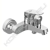 Смеситель для ванны/душа настенный, Ideal Standard CeraFlex:<br>- Монтаж на стандартных эксцентриках (в комплекте: эксцентрики, металлические отражатели, уплотнительные прокладки)<br>- Литой излив<br>- Расстояние от стены до конца излива 162 - 171 мм<br>- Угол поворота: нет<br>- Аэратор PERLATOR: есть<br>- Новый керамический картридж IS 40 мм, функция HWTC, с функцией CLICK<br>- Металлическая рукоятка<br>- Индикатор холодной/горячей воды: есть<br>- Переключение ванна/душ: ручной керамический переключатель D25 (позволяет использовать функцию "душ" даже при очень низком давлении воды)<br>- Обратный клапан: есть<br>- Душевой гарнитур в комплекте: нет