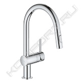 C-излив <br>монтаж на одно отверстие <br>GROHE StarLight хромированная поверхность <br>GROHE SilkMove керамический картридж Ø 46 мм <br>GROHE EasyDock Легкое вытягивание и возврат на место выдвижного излива <br>выдвижная лейка Dual переключатель: ламинарный режим струи/душевой режим струи <br>SpeedClean регулировка расхода воды <br>поворотный трубкообразный излив <br>радиус поворота 360° <br>встроенный обратный клапан с защитой от обратного потока <br>гибкая подводка <br>система быстрого монтажа <br>минимальное давление 1,0 бар.