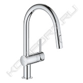 C-излив <br>монтаж на одно отверстие <br>GROHE StarLight хромированная поверхность <br>GROHE SilkMove керамический картридж Ø 46 мм <br>GROHE EasyDock Легкое вытягивание и возврат на место выдвижного излива <br>выдвижная лейка Dual переключатель: ламинарный режим струи/душевой режим струи <br>SpeedClean регулировка расхода воды <br>поворотный трубкообразный излив <br>радиус поворота 360° <br>встроенный обратный клапан с защитой от обратного потока <br>гибкая подводка <br>система быстрого монтажа <br>минимальное давление 1,0 бар.<br>