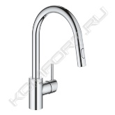 Высокий излив <br>монтаж на одно отверстие <br>GROHE StarLight хромированная поверхность <br>GROHE SilkMove керамический картридж 35 мм <br>GROHE EasyDock Легкое вытягивание и возврат на место выдвижного излив <br>GROHE Zero Раздельные пути подачи воды - не содержит никеля и свинца <br>выдвижная лейка Dual переключатель: ламинарный режим струи/душевой <br>режим струи SpeedClean <br>регулировка расхода воды <br>поворотный трубкообразный излив <br>радиус поворота 360° <br>с защитой от обратного потока <br>гибкая подводка система быстрого монтажа.
