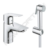 ОПИСАНИЕ ПРОДУКТА<br>•монтаж на одно отверстие<br>•GROHE Longlife керамический картридж 35 мм<br>•с ограничителем температуры<br>•GROHE StarLight хромированная поверхность<br>•GROHE EcoJoy - 5,7 л/мин<br>•система быстрого монтажа<br>•без донного клапана<br>•гибкая подводка<br>•с душевым набором, состоящим из:<br>- душ со встроенным переключателем <br>- настенный держатель душа <br>- душевой шланг 1500 мм 1/2" х 1/2"<br>•профессиональная серия