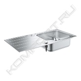 Особенности:<br>- модель: K500 60-S 100/50 1.0 оборачиваемая<br>- тип монтажа: стандартная встраиваемая<br>- материал: нержавеющая сталь AISI 304 (V2A)<br>- GROHE StarLight хромированная поверхность<br>- GROHE Whisper<br>- минимальный размер шкафа: 600 мм<br>- размер: 1000 x 500 мм<br>- 1 чаша: 450 x 400 x 180 мм<br>- GROHE FastFixation быстрая монтажная система<br>- монтаж мойки слева или справа<br>- требуемый размер отверстия в столешнице для установки мойки: 982 x 482 мм<br>- отверстия: 2 x 35 мм<br>- аксессуары вкл.: клапан-автомат, сливной гарнитур, корзинчатый вентиль, монтажный набор