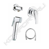 Подключение для душевого шланга GROHE Relexa с держателем, хром (28628000)<br>-с держателем ручного душа<br>-GROHE StarLight® хромированная поверхность<br>Страна производства: Германия<br><br>Гигиенический душ GROHE Tempesta-F Trigger Spray 30, хром (27512001)<br>-с нажимной кнопкой управления<br>-GROHE StarLight хромированная поверхность<br>-с системой SpeedClean против известковых отложений<br>-внутренний охлаждающий канал для продолжительного срока службы<br>-универсальное крепление, подходящее к любому стандартному шлангу<br>-минимальное давление 1,0 бар<br>Страна производства: Германия<br><br>Душевой шланг GROHE Silverflex Longlife 1250 мм, хром (26335000)<br>-длина: 1250 мм<br>-гладкая поверхность, легко чистится<br>-усиленное исполнение (Longlife)<br>-предел прочности 500 N<br>-максимальное давление опрессовки до 12 бар<br>-термостойкость до 75°C<br>-AntiFold защита от залома<br>-универсальное соединение G 1/2" x 1/2"<br>-поворотный конус для функции Twistfree<br>-GROHE StarLight хромированная поверхность<br>-блистерная упаковка<br>Страна производства: Германия<br><br>Смеситель для душа GROHE BauCurve (внешняя и встраиваемая части), хром (29044000)<br>-комплект готового монтажа: внешняя и встраиваемая части<br>-скрытый монтаж<br>-металлический рычаг<br>-GROHE Longlife Керамический картридж 46 мм<br>-GROHE StarLight хромированная поверхность<br>-регулировка расхода воды<br>-возможность установки мин. расхода 2,5 л/мин.<br>-уплотнитель розетки и рычага<br>-дополнительный ограничитель температуры (46308000)<br>Страна производства: Германия