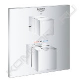 комплект верхней монтажной части для GROHE Rapido SmartBox 35 600 000<br> без встроенного механизма<br> GROHE TurboStat встроенный термоэлемент<br> GROHE StarLight хромированная поверхность<br> с настенными розетками GROHE QuickFix(скрытые эксцентрики, уплотнение, скрытый монтаж)<br> металлическая накладная панель, регулируемая на 6°<br> графическое изображение: верхний душ и ручной душ<br> GROHE SafeStop стопор безопасности при 38°C<br> GROHE SafeStop Plus опционно ограничитель температуры на 43°C / 46°C, включен<br> GROHE AquaDimmer, встроенный переключатель распределения расхода:<br> выход B = 27 л/мин<br> выход C = 30 л/мин