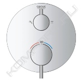 комплект верхней монтажной части для GROHE Rapido SmartBox 35 600 000<br> GROHE TurboStat встроенный термоэлемент<br> GROHE StarLight хромированная поверхность<br> с настенными розетками GROHE QuickFix (скрытые эксцентрики, уплотнение, скрытый монтаж)<br> металлическая накладная панель, регулируемая на 6°<br> графическое изображение: верхний дущ и ручной душ<br> GROHE SafeStop стопор безопасности при 38°C<br> GROHE SafeStop Plus опционно огачничитиель температуры на 43°C / 46°C, включен<br> GROHE AquaDimmer, встроенный переключатель<br> металлические рукоятки<br> распределения расхода: выход B = 27 л/мин, выход C = 30 л/мин<br> без встроенного механизма
