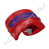 KNIPEX BiX® Труборез для пластиковых труб и уплотнительных втулок, Ду 20 - 50 мм.<br> Начинать рез нужно с лёгким нажимом. Тем самым вы создадите направляющую разметочную линию, по которой будет двигаться лезвие. Затем увеличить нажим и закончить рез. Как правило, 1 или 2 оборота будет достаточно. Быстрота разреза зависит от толщины стенки, типа материала и ручного усилия.<br><br> - Практичный инструмент для сантехников и электриков: быстро и эффективно режет пластиковые трубы и уплотнительные втулки<br> - Умный труборез: режет трубы без стружки и удобно лежит в руке<br> - Может быстро разрезать сливные трубы из термостойкого пластика и электрические кабели<br> - Может использоваться для резки уплотнительных втулок в процессе окончательной сборки – близко к стене и в соответствии со стандартами<br> - Режет неармированные пластиковые трубы диаметром от 20 до 50 мм с толщиной стенки до 2,4 мм<br> - Режет уплотнительные втулки на расстоянии приблизительно 2-3 мм от стены<br> - Блок поворотного лезвия для резки пластиковых труб (лезвие по центру) или уплотнительных втулок (лезвие на внешней стороне)<br> - Наличие механизма блокировки для безопасной транспортировки<br> - Внутри инструмента имеется отсек с двумя запасными лезвиями<br> - Инструмент изготовлен из прочного армированного пластика<br> - Блок лезвия изготовлен из литого под давлением цинка