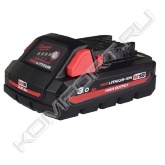 Новый аккумулятор M18™ ёмкостью 3.0 Ач HIGH OUTPUT™ обеспечивает до 50% больше энергии по сравнению с аккумуляторами M18™ REDLITHIUM-ION™<br> Запатентованная REDLINK™ интеллектуальная электроника защищает аккумулятор от сложных условий работы и оптимизирует его производительность<br> Работает с меньшим до 50% нагревом чем другие M18™ REDLITHIUM-ION™ технологии, что позволяет выполнять сложные задачи мощнее и дольше чем когда - либо<br> Заменяет всю сетевую линейку инструмента на строительной площадки и работает дольше чем когда либо<br> Прочная конструкция с металлическим каркасом и амортизирующими сепараторами предотвращает повреждение аккумулятора от чрезмерных вибраций или падений<br> Встроенный индикатор уровня заряда позволяет максимально эффективно использовать оставшееся время работы аккумулятора<br> Индивидуальный контроль каждой ячейки обеспечивает оптимальный заряд и разряд для максимального срока службы аккумулятора<br> Совместим со всеми M18™ инструментами в линейке