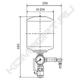 Для подключения к ER-2, напорный мембранный бак 8 л, манометр, датчик давления 4-20 мА, фитинги и шаравой запорный клапан.